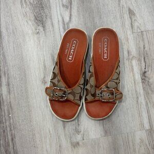 Coach  Canvas logo brown slides size 7